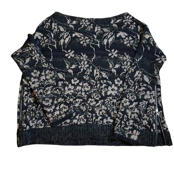 Free People Sweater Womens XS Gray Tan Floral Fields Alpaca Linen Wool Bohemian - Picture 7 of 7